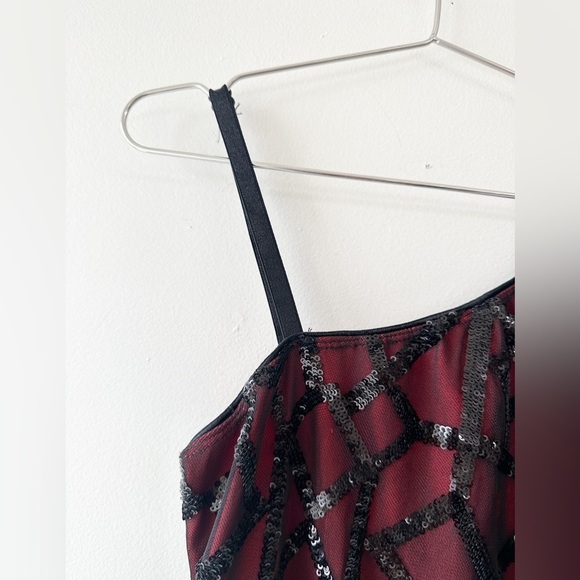 Figure Skating/Dance Unitard One Sleeve Spandex Velvet- Red/Black - Cut Out Side - Picture 6 of 8